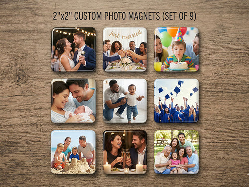 Set of nine 2"x2" custom photo magnets